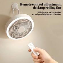 Load image into Gallery viewer, Mini Fan with LED Lights Three Speeds Remote Control Hanging Hook Rechargeable
