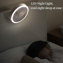Load image into Gallery viewer, Mini Fan with LED Lights Three Speeds Remote Control Hanging Hook Rechargeable