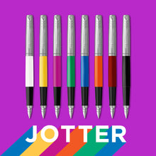 Load image into Gallery viewer, Parker Jotter Originals Fountain Pen, Classic Finish, Medium Nib, Blue &amp; Black Ink
