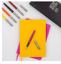 Load image into Gallery viewer, Parker Jotter Originals Fountain Pen, Classic Finish, Medium Nib, Blue &amp; Black Ink
