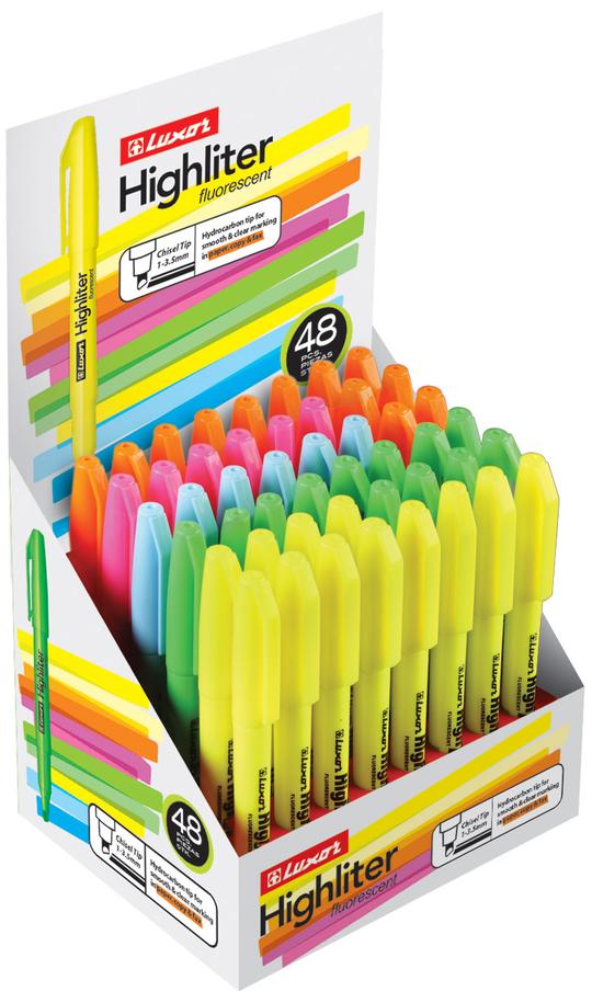 LU6035-8 LUXOR (48 CT) FLUORESCENT HIGHLIGHTERS 5 ASSORTED COLORS (48 Ct. DISPLAY BOX)