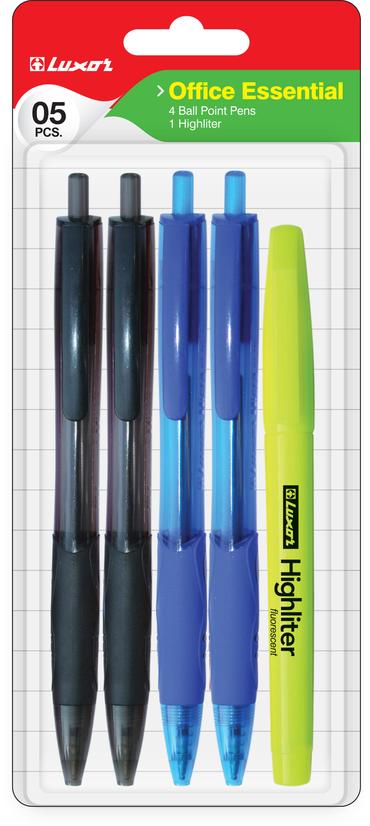 LU6043-12 LUXOR Essential Office Retractable & Highlighter Pens (5PC BLISTER) Box Qty:12