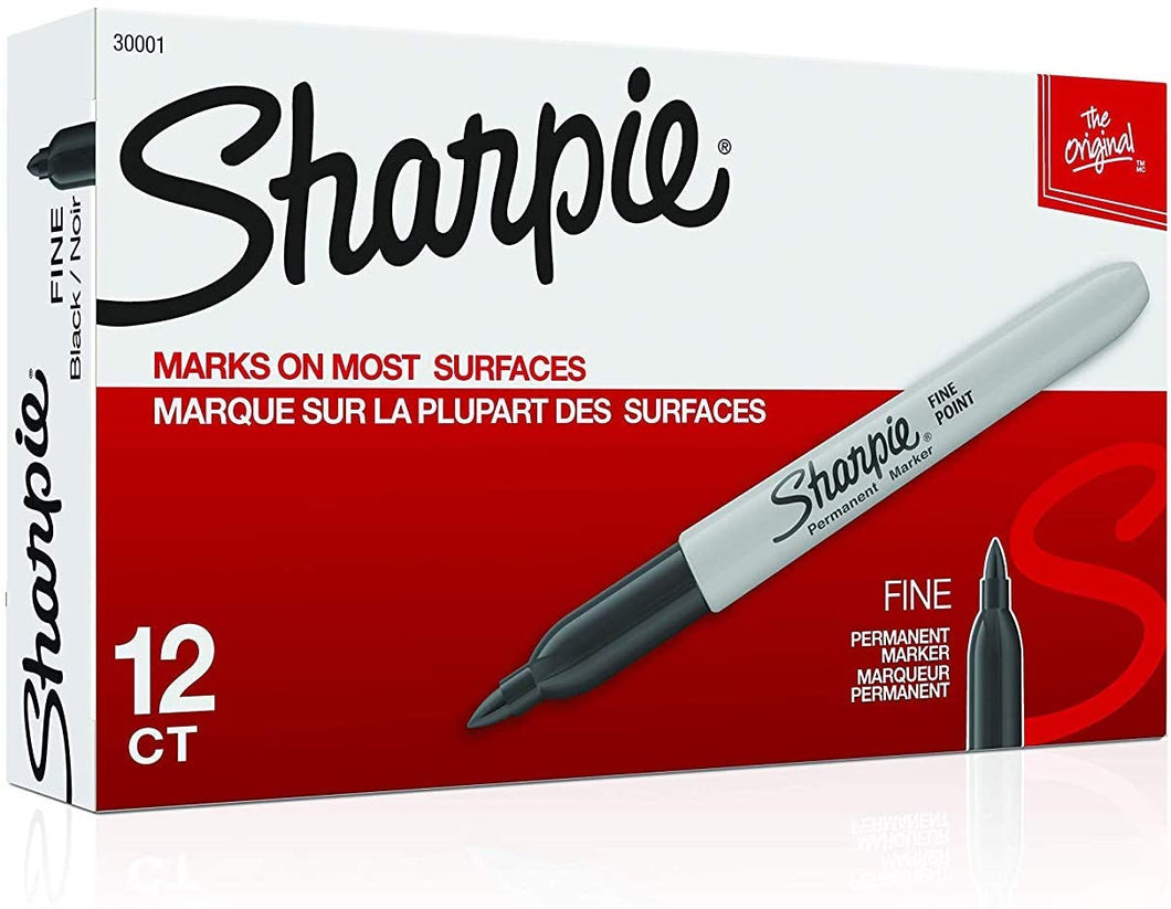 SH30001 Sharpie Permanent Marker, Fine Point, Black, Box 12pcs.