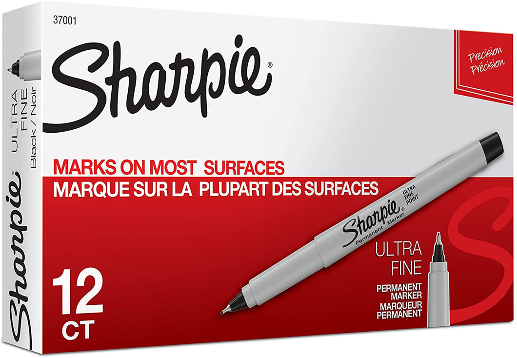 SH37001 Sharpie Permanent Marker, Ultra Fine Point, Black, Box 12pcs.