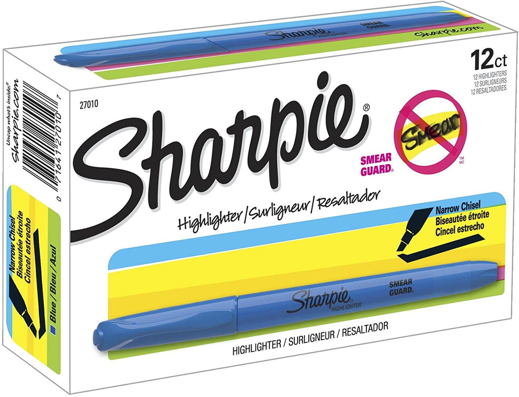 SH27010 Sharpie Pocket Highlighter, Fluorescent Turquoise Color, Chisel Tip, Box 12pcs.