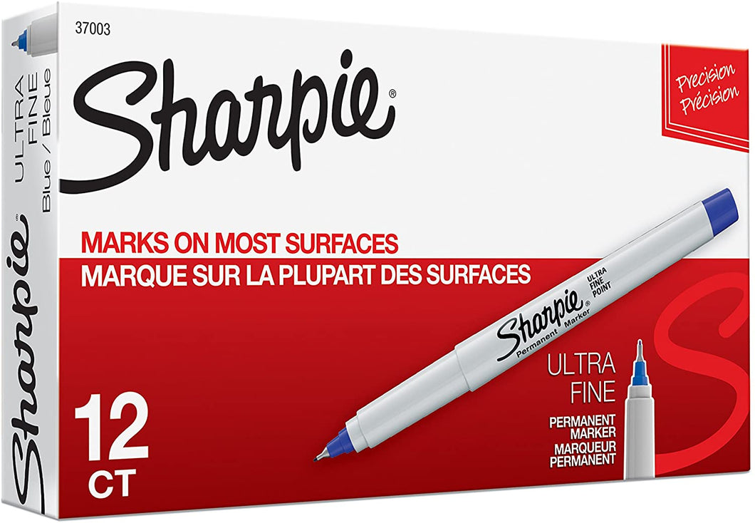 SH37003 Sharpie Permanent Marker, Ultra Fine Point, Blue, Box 12pcs.