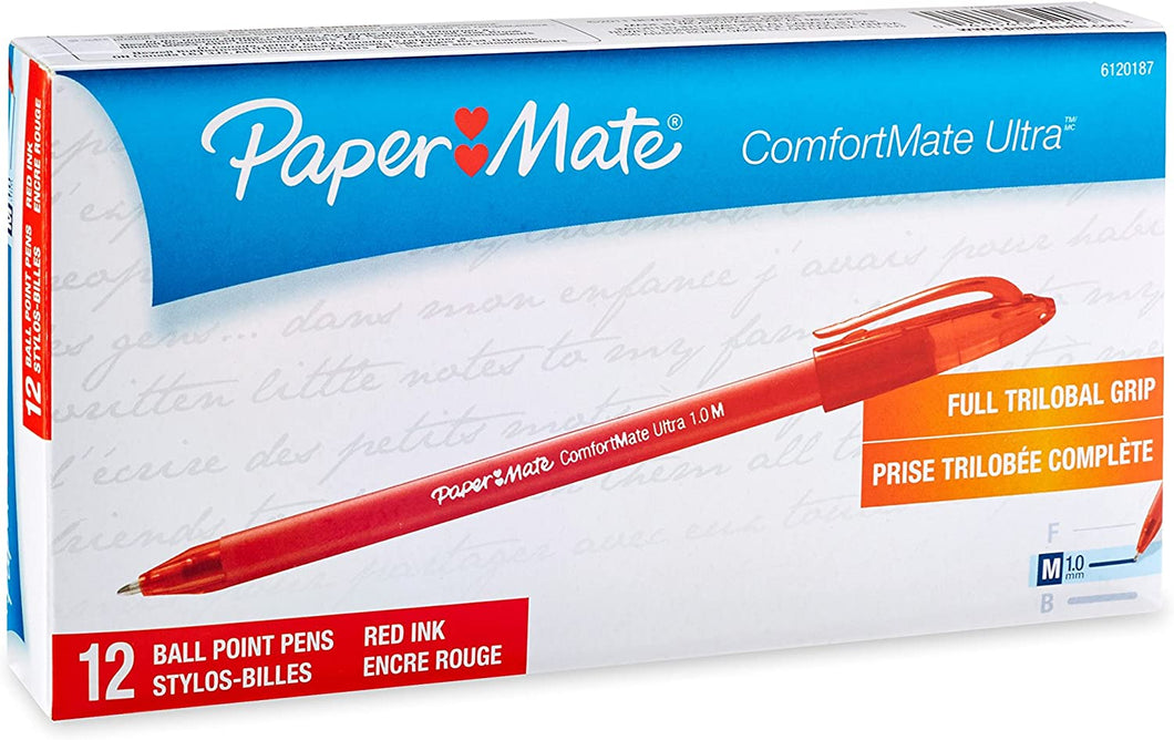 PM6120187 Paper Mate COMFORTMATE STICK - Comfort pen, medium point, red color, Box 12pcs.