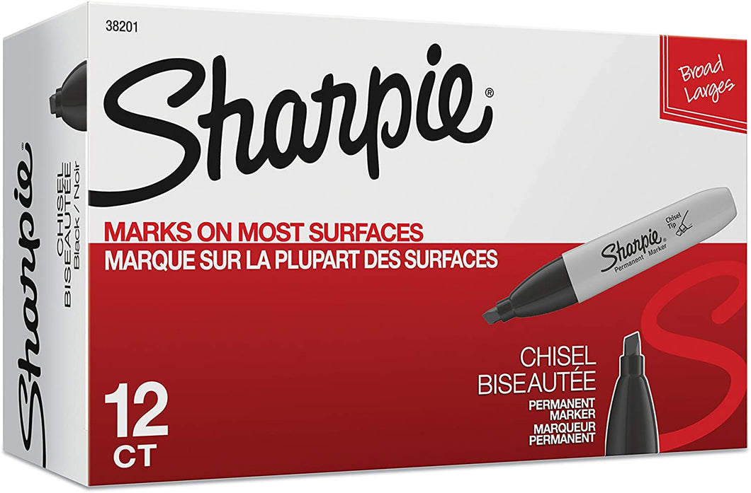 SH38201 Sharpie Permanent Marker, Broad Tip, Black, Box 12pcs.