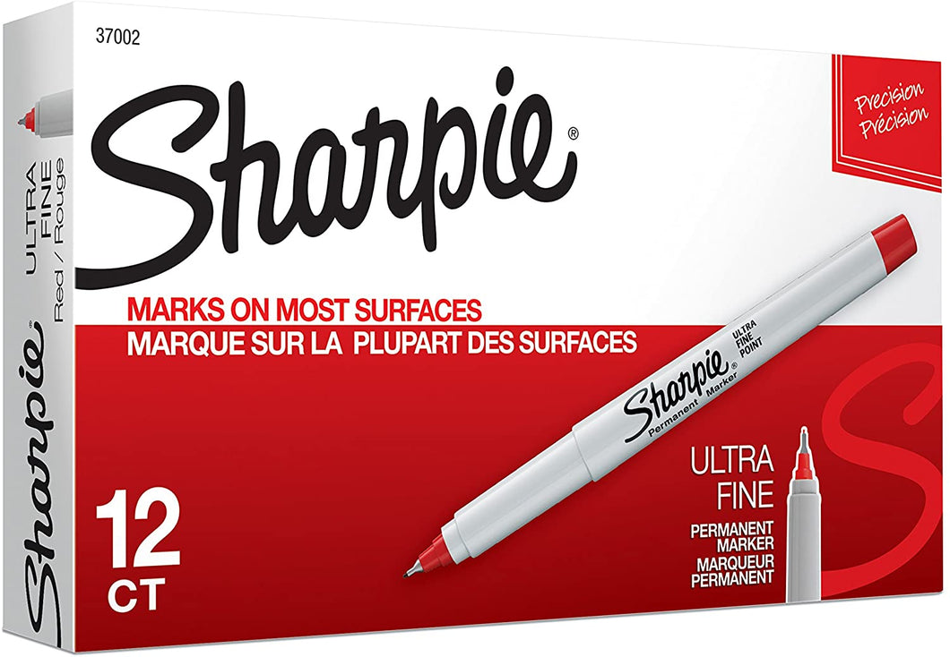 SH37002 Sharpie Permanent Marker, Ultra Fine Point, Red, Box 12pcs.
