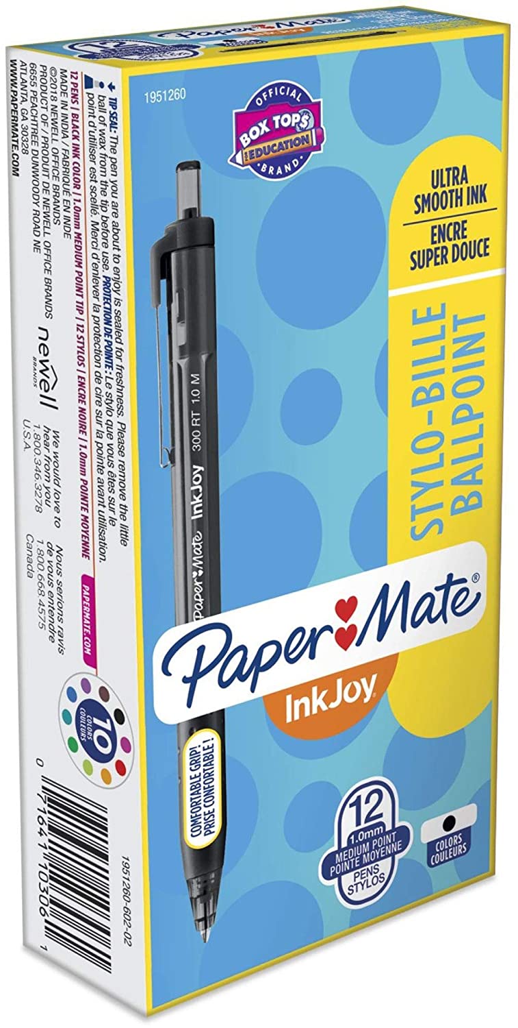 PM1951260 Paper Mate InkJoy 300RT - Retractable ballpoint pen medium point, black color, Box 12pcs.