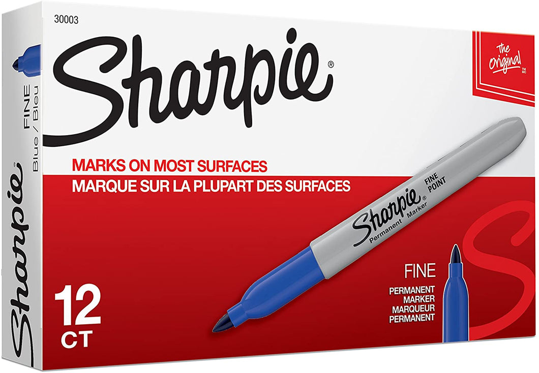 SH30003 Sharpie Permanent Marker, Fine Point, Blue, Box 12pcs.