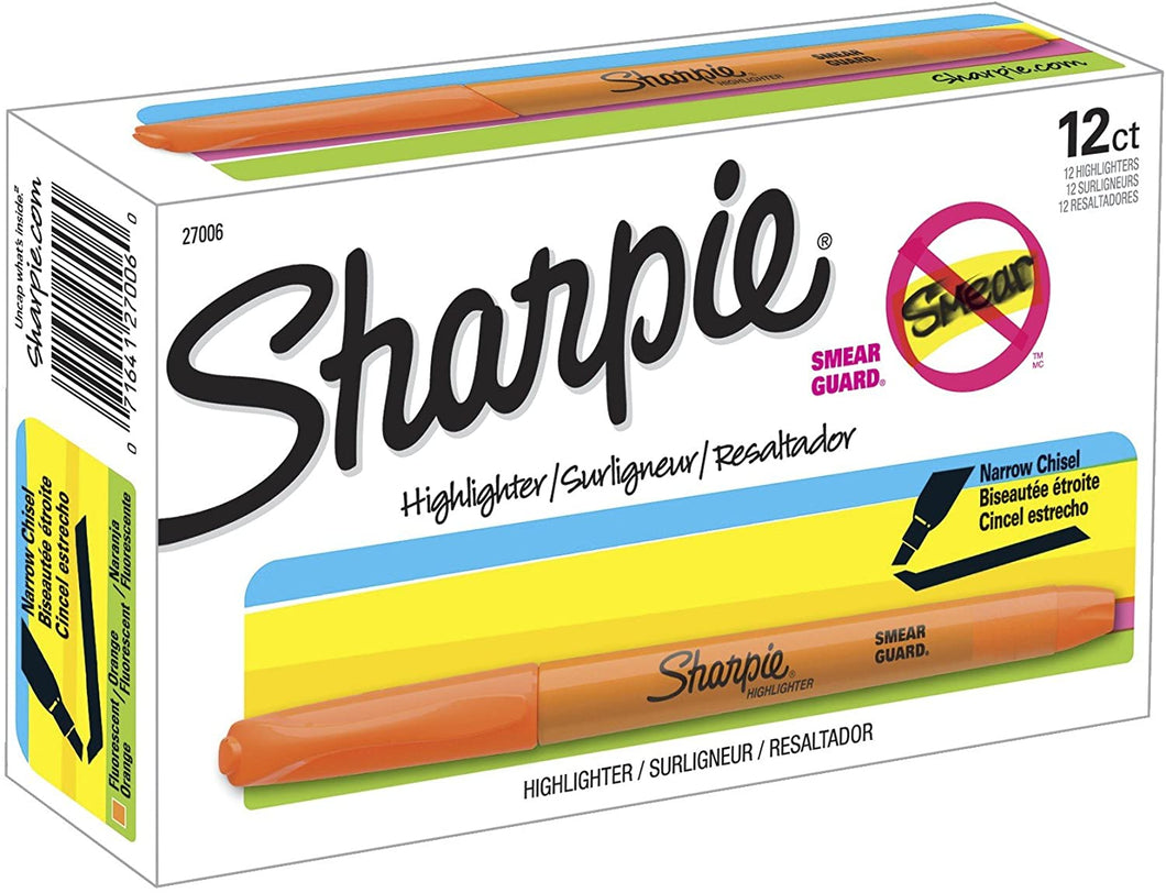 SH27006 Sharpie Pocket Highlighter, Fluorescent Orange Color, Chisel Tip, Box 12pcs.