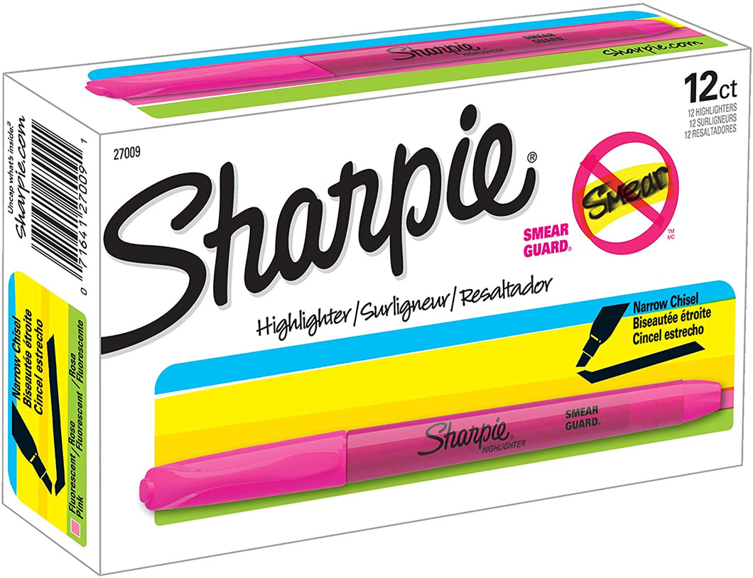 SH27009 Sharpie Pocket Highlighter, Fluorescent Pink Color, Chisel Tip, Box 12pcs.