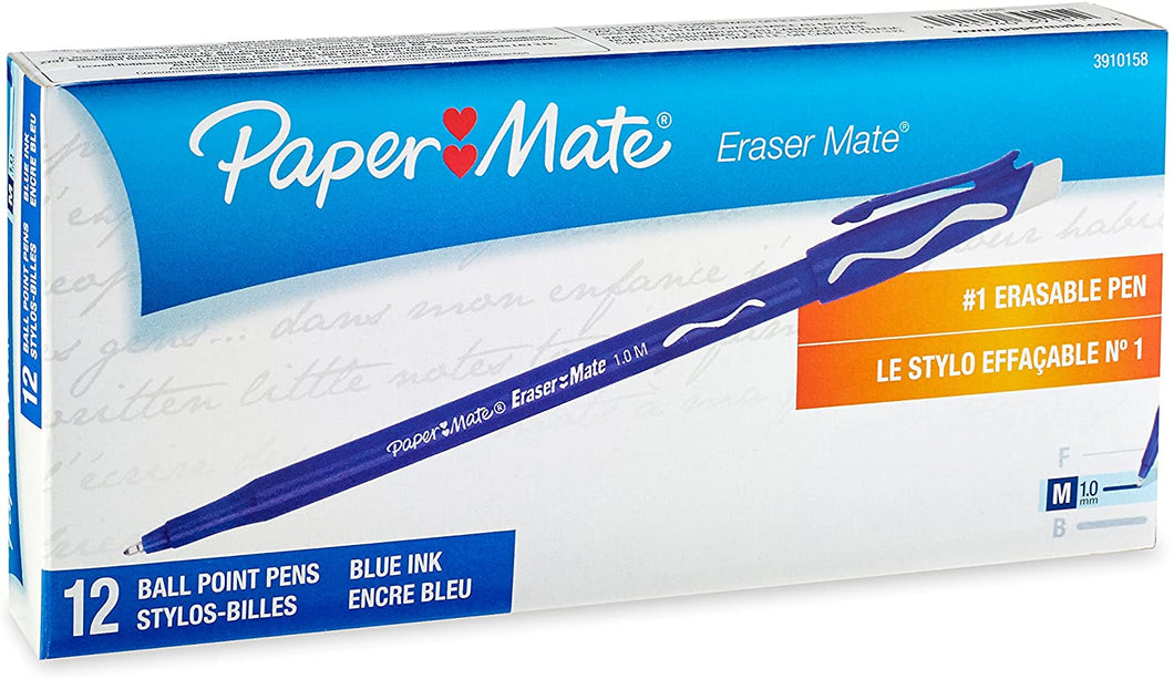 PM3910158 Paper Mate EraserMate - Erasable pen, medium point, blue color, Box 12pcs.