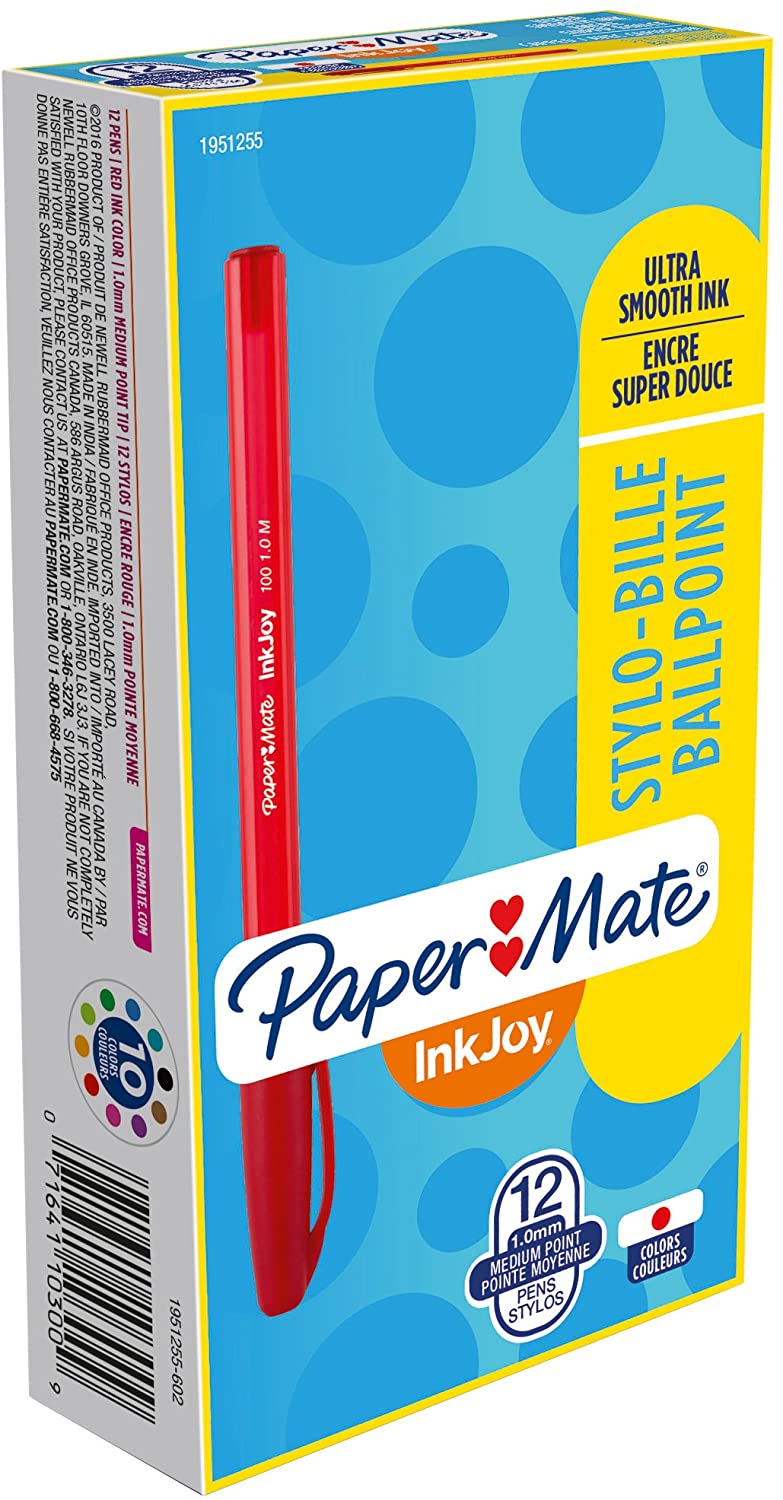 PM1951255 Paper Mate InkJoy 100ST - Ballpoint pen medium point, red color, Box 12pcs.