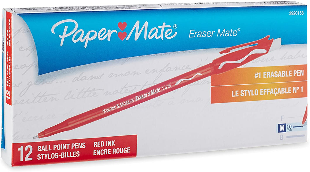 PM3920158 Paper Mate EraserMate - Erasable pen, medium point, red color, Box 12pcs.