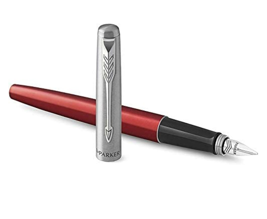 Parker Jotter Fountain Pen, Stainless Steel Body, Red