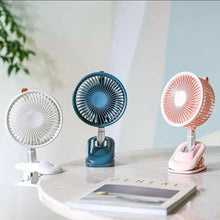 Load image into Gallery viewer, Mini Fan Auto Oscillating Clip &amp; Desk Fan Quiet Operation Three Speeds Rechargeable
